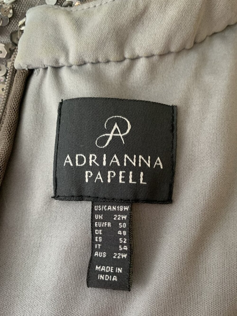 Adrianna Papell Scoop-Back All-Over Sequin Gown | Lead Gray | Size 18W - Picture 2 of 16
